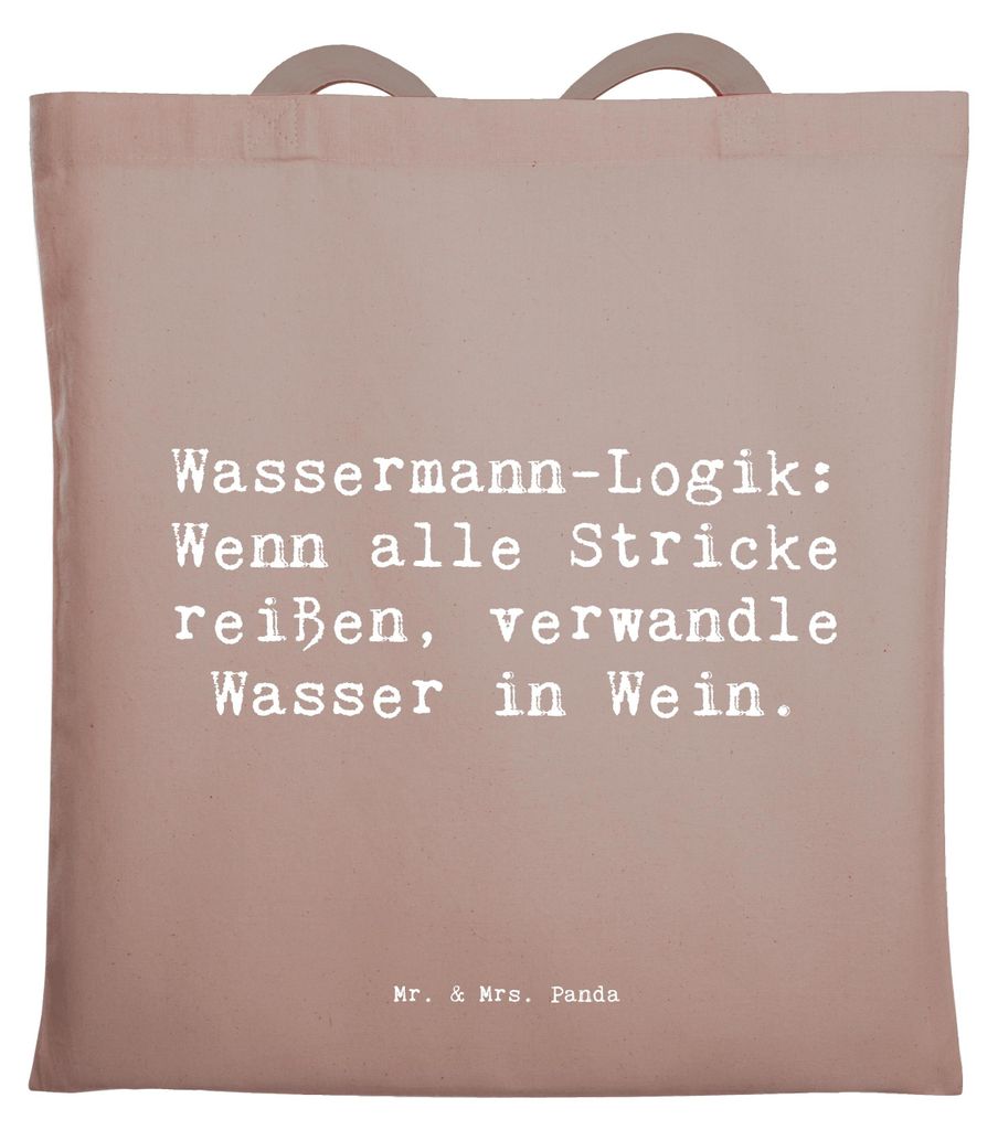 Mr. & Mrs. Panda Jutebeutel Spruch Wassermann Logik - Braun Pastell - Geschenk, Geschenke Astrologie, Kreativität, Tasche, Horoskop, Einkaufstasch...