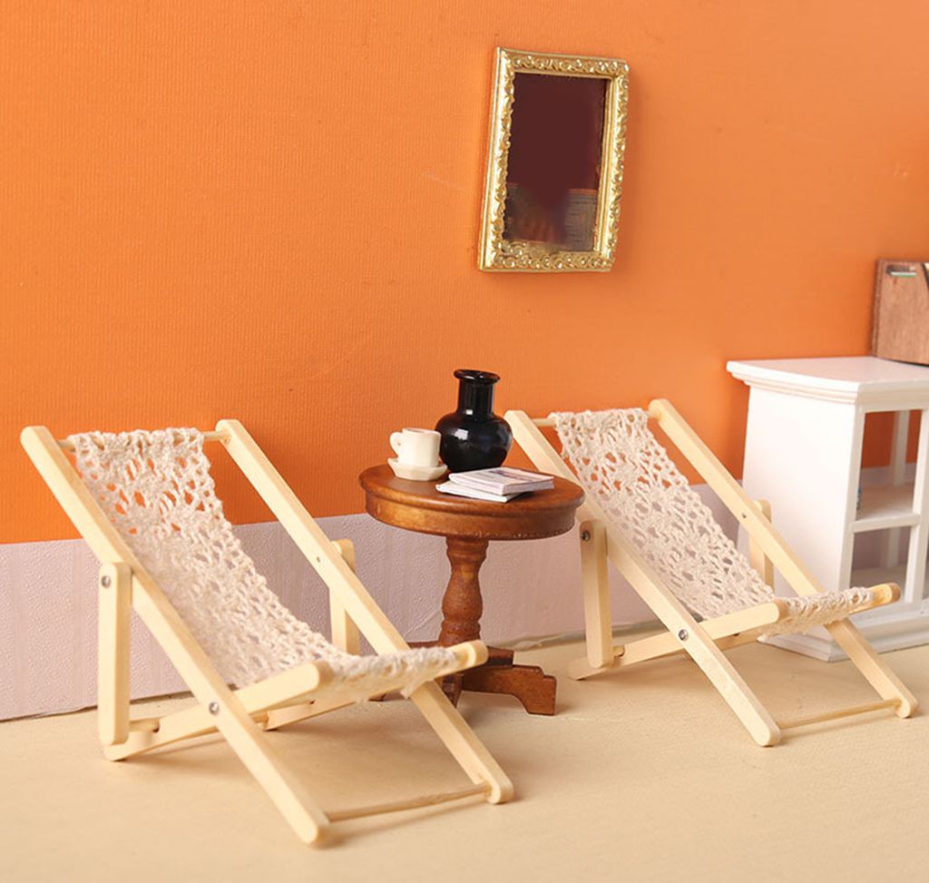 Dollhouse Möbel High Simulation Dollhouse Craft Dollhouse Strand Holz Lounge Stuhl Puppenhauszubehör