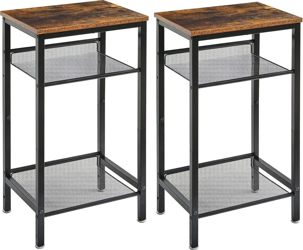 Petite Table d'appoint Gain de Place Lot de 2 avec Rangement réglable Bois