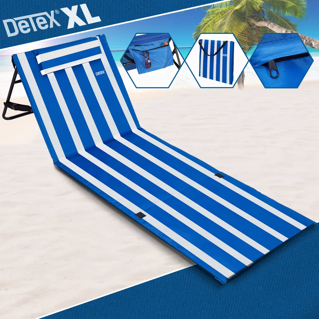 DETEX Set de 2 Tapis de Plage 158x56 cm Bleu et Blanc avec Dossier Pliable