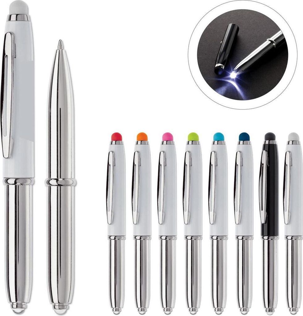 8x Touchpen Kugelschreiber / mit LED Licht / 8 verschiedene Stylusfarben