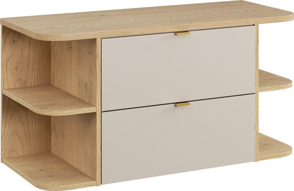 FURNLUX Waschbeckenschrank Dalia Beige Und Eiche Und Gold 100cm / Hauptfarbe: Beige / Abmessungen: 100 x 53 x 46 cm