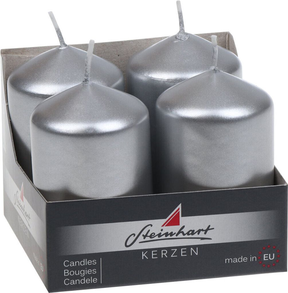 Stumpenkerzen "Edelglanz" Silber 65/40mm, 4 Stück Steinhart Kerzen in RAL-Kerzen Güte Qualität