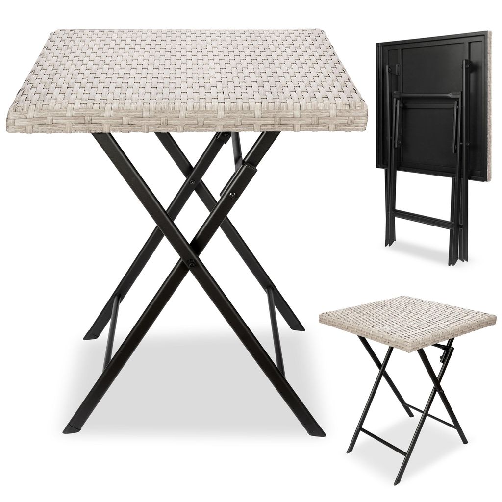 BRUBAKER Gartentisch Lugano - 58 x 58 cm Balkontisch wetterfest aus Poly Rattan - Beistelltisch klappbar - Campingtisch eckig - Klapptisch für Balkon