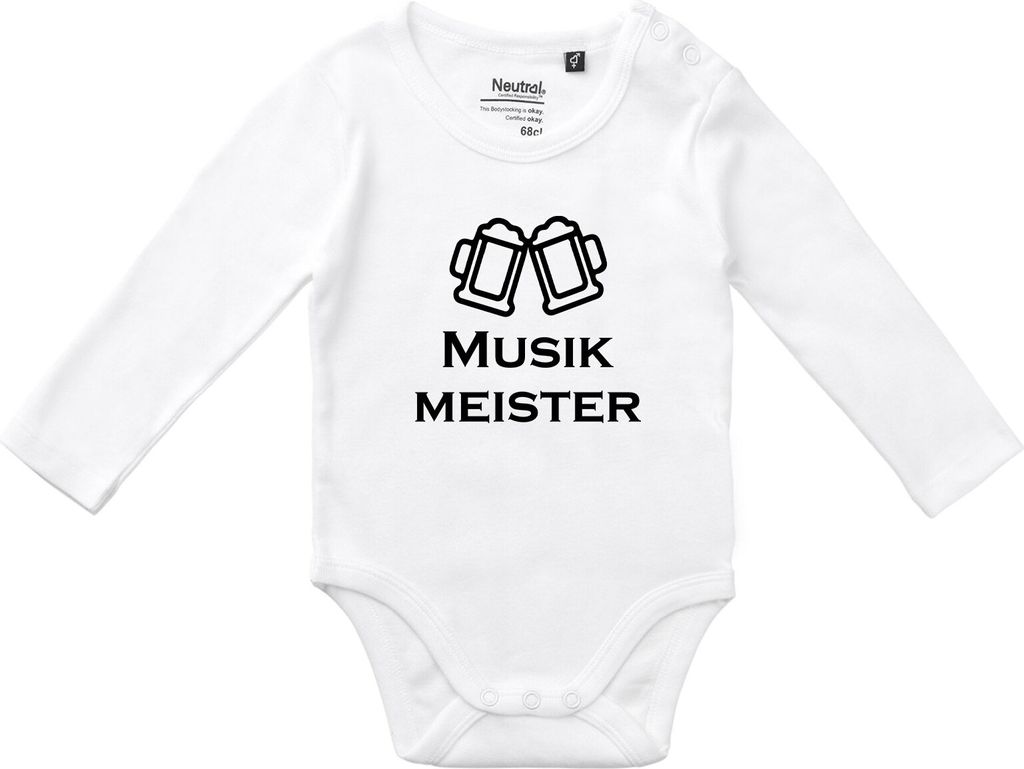 Huuraa Baby Body Musikmeister Spielmanszug 80 White Baumwolle Fairtrade Langarmbody Geschenkidee