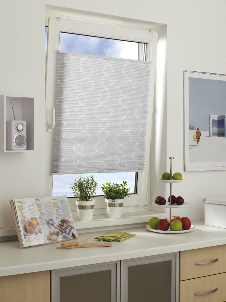 Gardinia EASYFIX Plissee Nachbildung mit 2 Bedienschienen Curl grau 80 x 130 cm