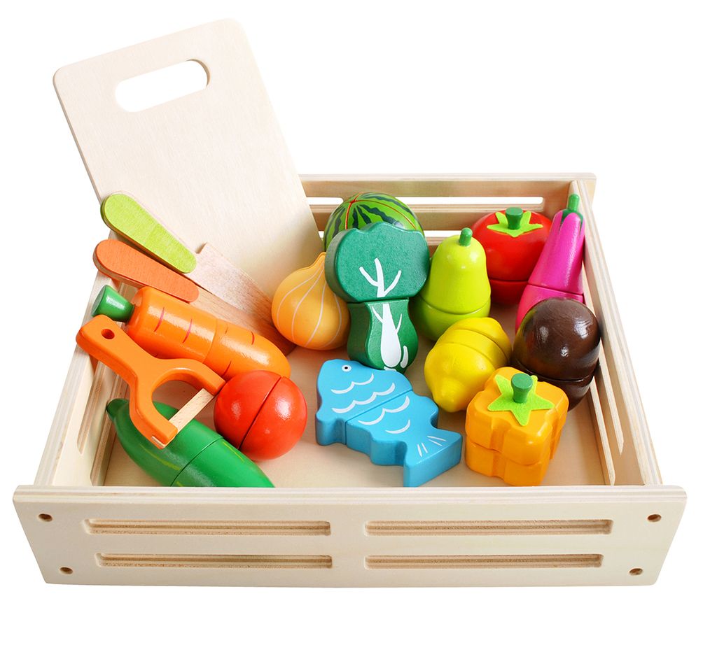 Kinderküche Holz Obst und Gemüse Essen Schneiden Spielküche Kochen Spiel 