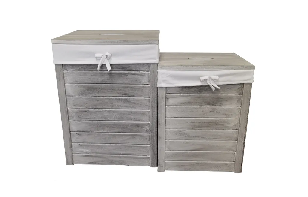 Panier à linge compact 40L bois gris clair idéal pour petites surfaces - 2
