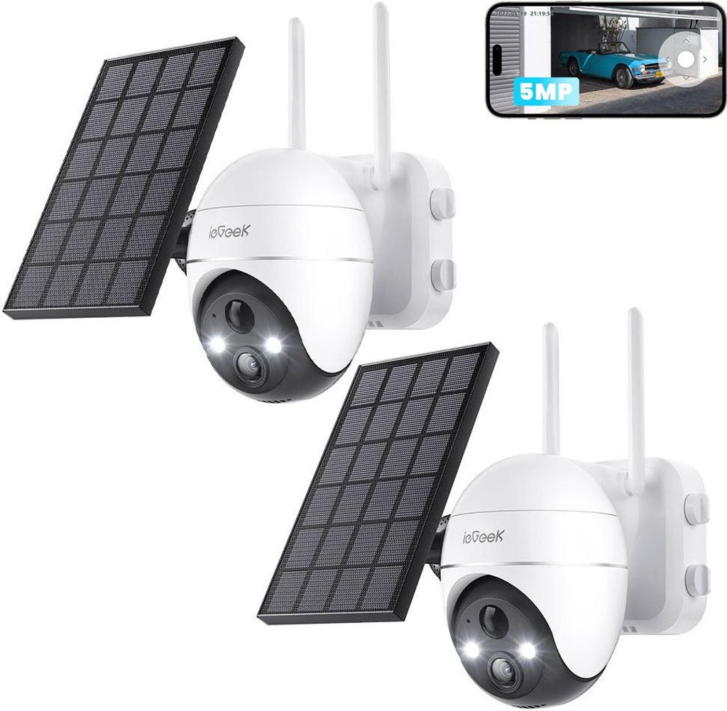 ieGeek Überwachungskamera Aussen Akku mit Solarpanel, 5MP Farbnachtsicht, , Solar WLAN Kamera Outdoor mit 2,4 WiFi, KI-Erkennung, 2-Wege-Audio ( 2St)