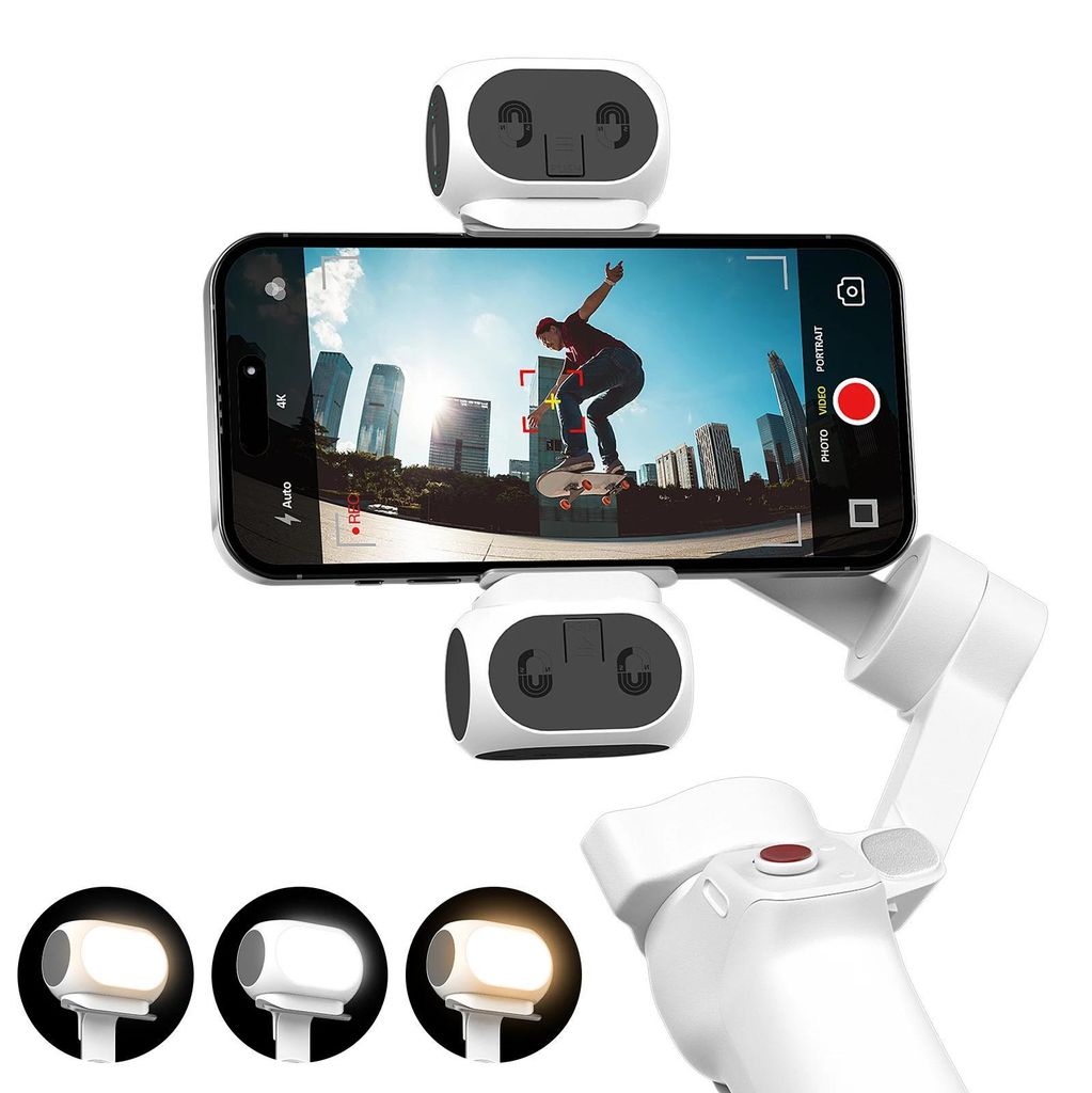 Magnetisches Fülllicht für Smartphone-Gimbal - 2er-Set beidseitige LED-Leuchte - 3 Farbtemperaturen - 10 Helligkeitsstufen - Tragbar - Für Selfi...