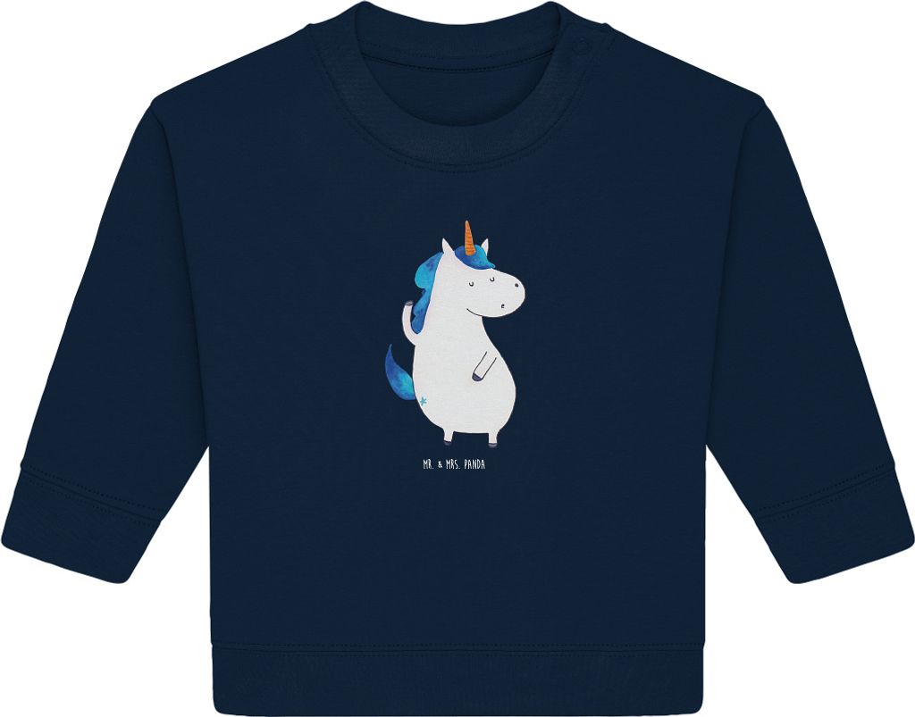 Mr. & Mrs. Panda Organic Baby Pullover Einhorn Mann 24. - 36. Monat - French Navy - Geschenk, Unicorn, BFF, Bullover, Familie, Einhörner, Party