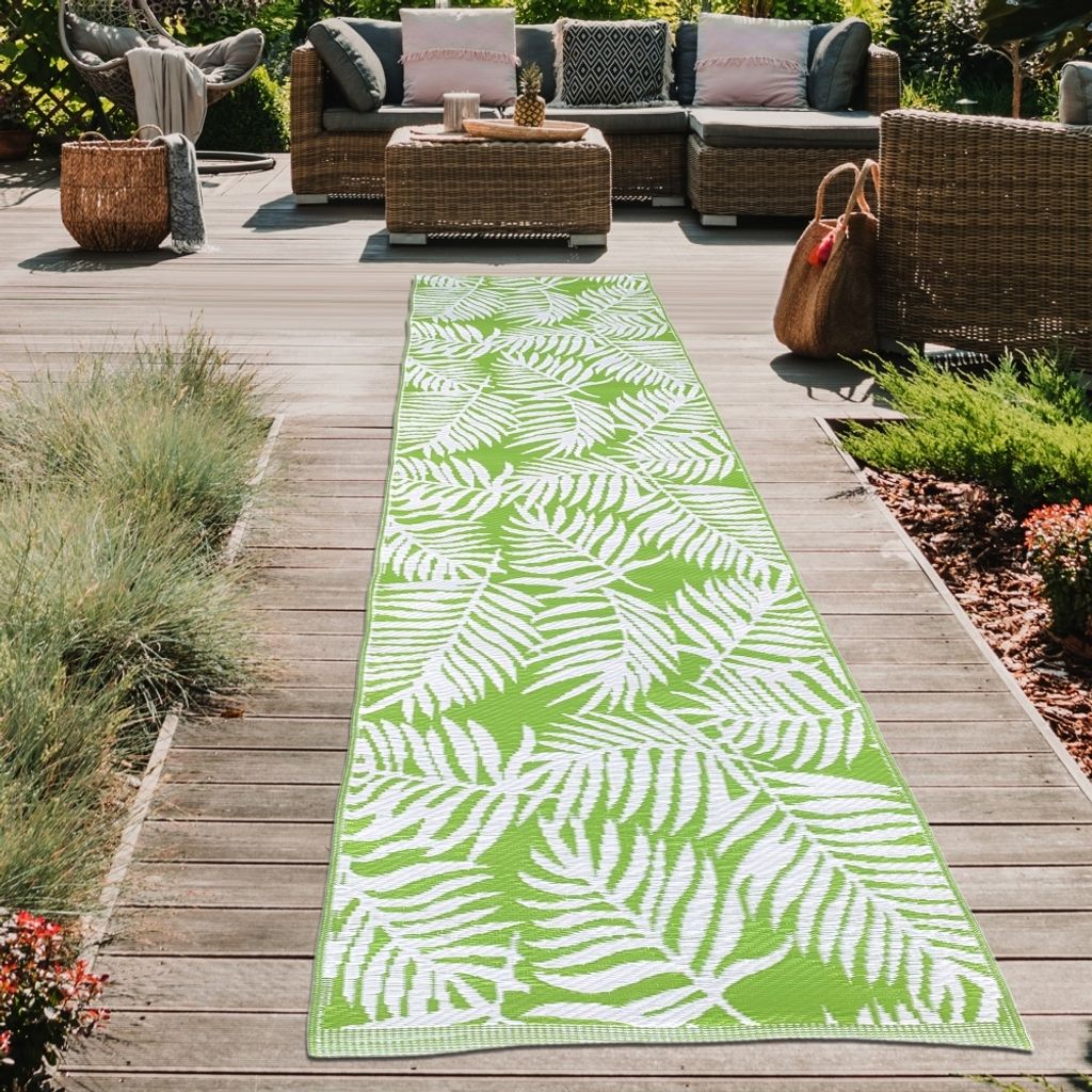 Outdoor-Teppich mit Palmenblattmuster in grün Größe - 90 x 300 cm