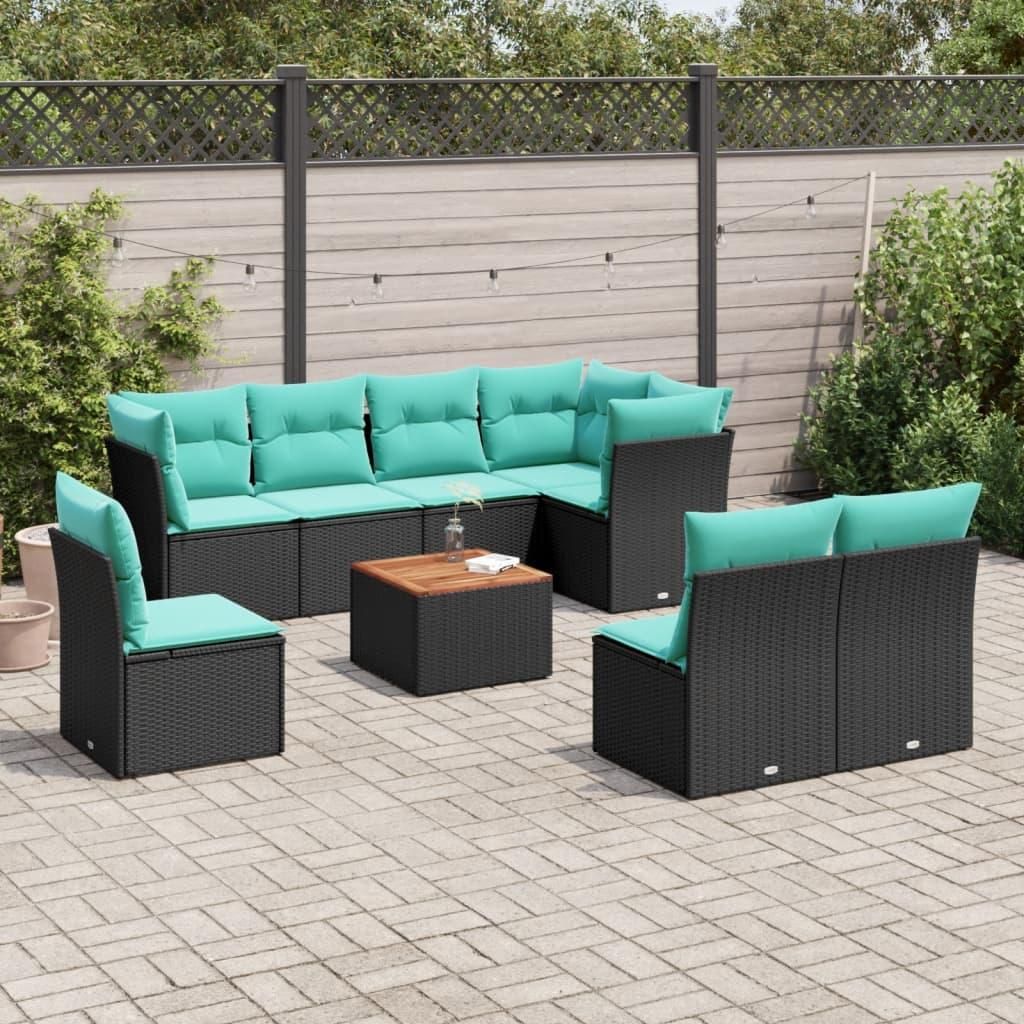 "Neues Produkt" 9-tlg. Garten-Sofagarnitur - CLORIS - Terrassen-Sofa - mit Kissen - Schwarz Poly Rattan - Sitzgruppe V6