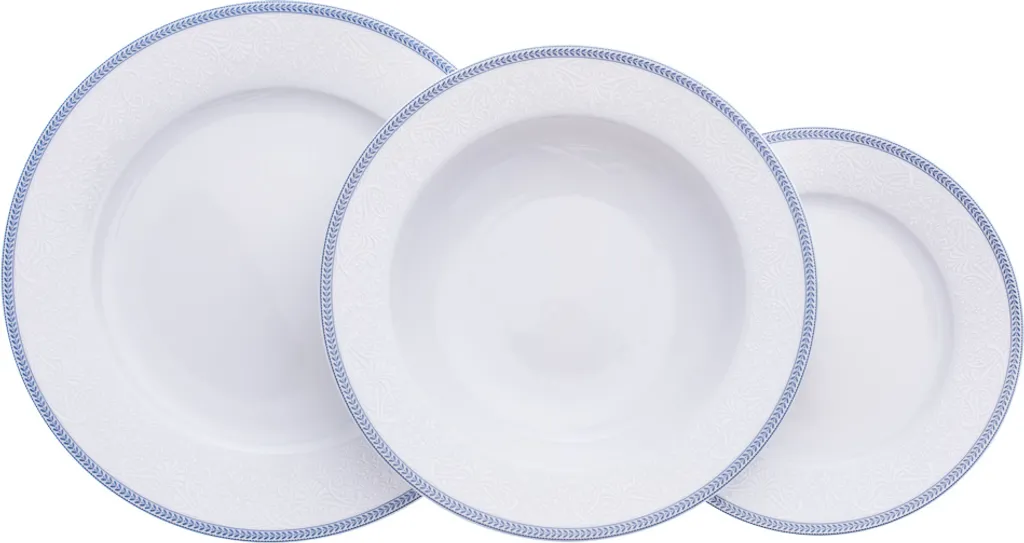 Ensemble d'assiettes en porcelaine fine blanche 18 pièces Dentelle Opale