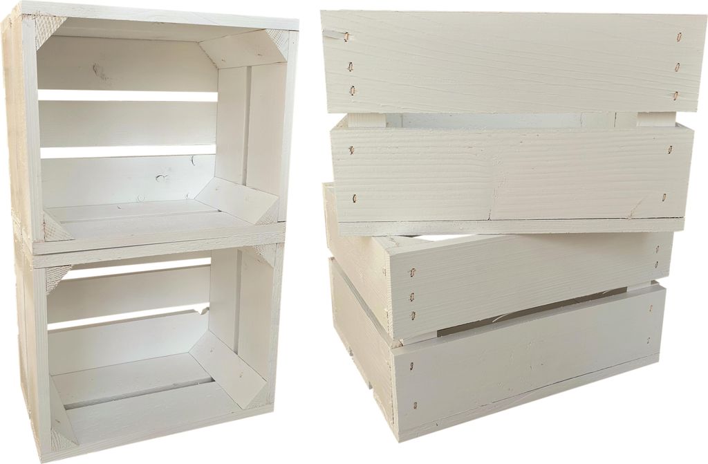 4er Set Weiß Holzkisten 25 x 20 x 15 cm massive Weinkisten in vielen Farben zur Auswahl Holz Kisten Obstkisten Apfelkisten, holzregal.