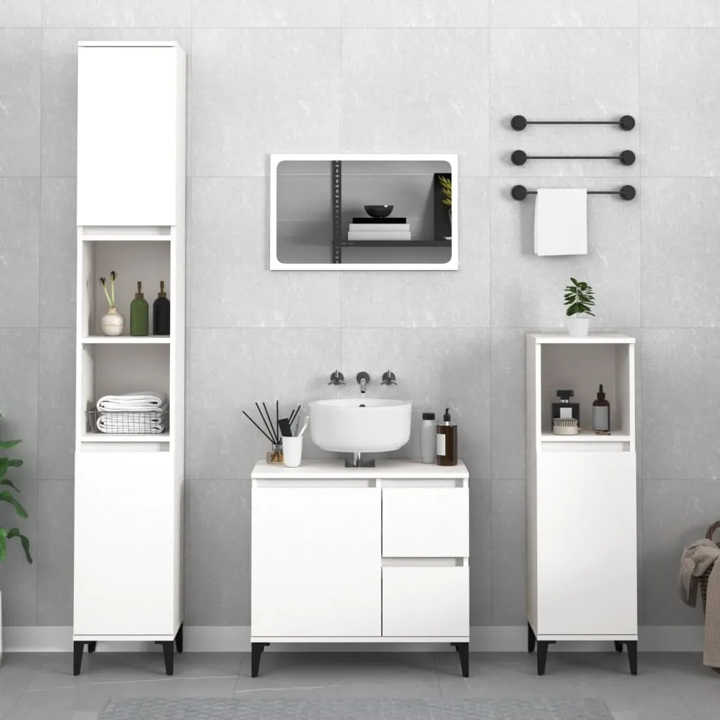 Mobile Torre Bagno Bianco 30x30x190 cm in Materiale Ligneo Strutturato