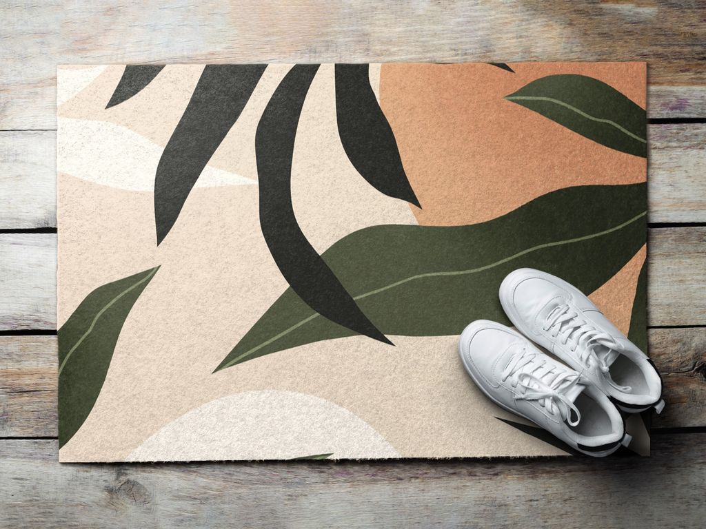 Fußmatte Aussen - Schuhmatte Haustür- Schmutzfangmatte Türvorleger - Outdoor Teppich Schmutzfänger - 60x40 cm - Tropenblätter