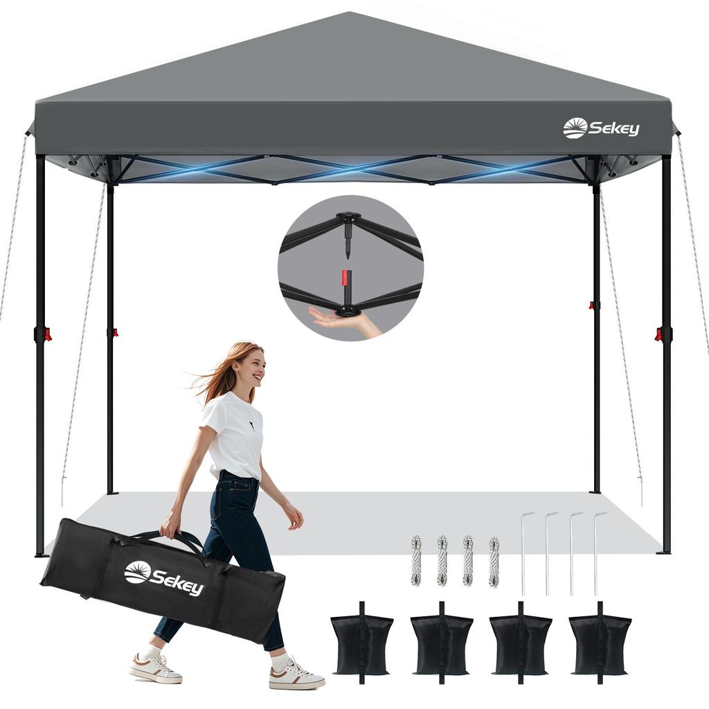 Sekey3 x 3m Pop Up Pavillon Faltbar Partyzelt Faltpavillon Wasserdicht Gartenzelt, UV-Schutz 50+, Grau