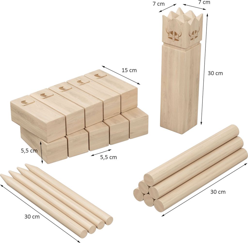 WELLGRO XL Kubb Spiel mit Laser Gravur - Kiefernholz mit Produktbild 2