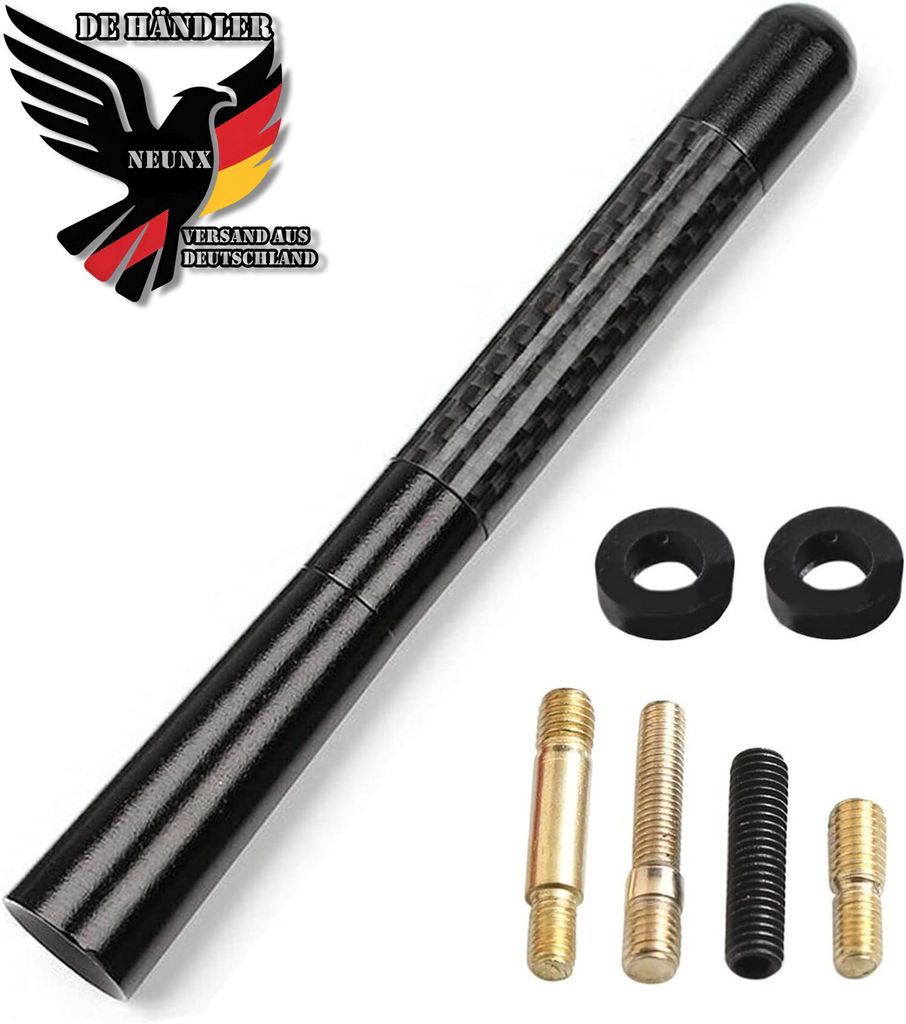 12cm Autoantenne Carbon Kurz Stab Stabantenne Dachantenne Universal Antenne Auto KFZ Dach 16V AM FM DAB Radio mit 3 Adapter M4 M5 M6 Gewinde, Schwarz