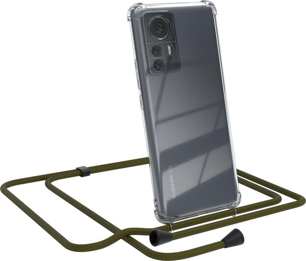 EAZY CASE Handykette kompatibel mit Xiaomi 12 Pro, Handyhülle mit Umhängeband, Handykordel, Schutzhülle Clear, Band in Grün