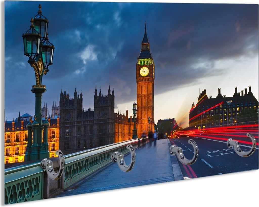 Wallario Schlüsselbrett aus Glas, Motiv: London- Big Ben bei Nacht, 30 x 20 cm mit 4 Haken