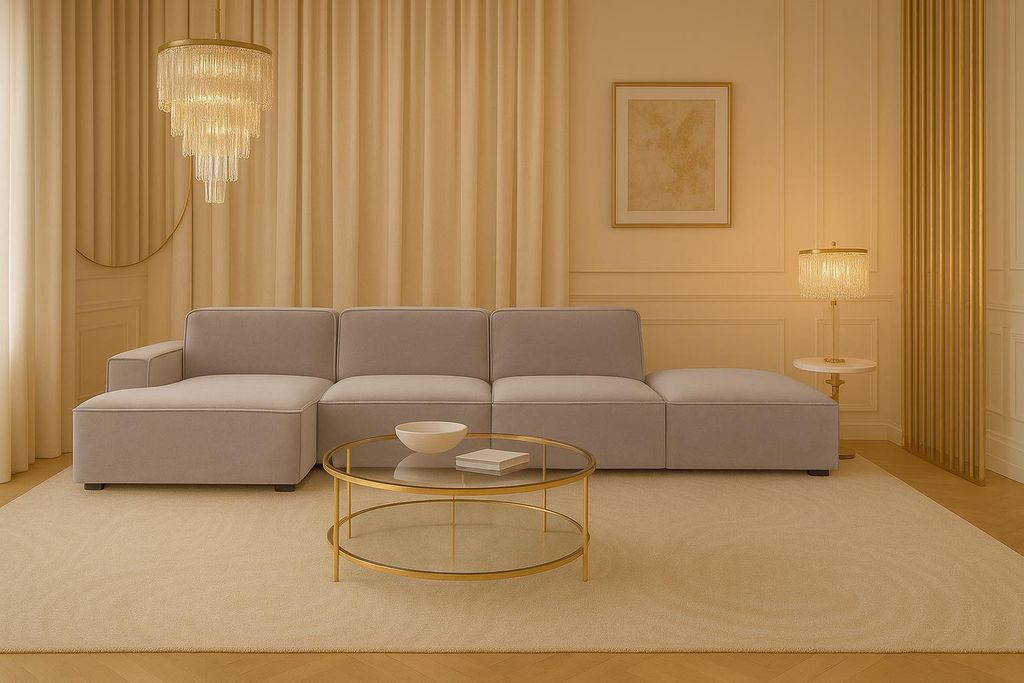 Kaiser Möbel Ecksofa Cursal L-Form + Hocker, Stoff Salvador, Grau, Links