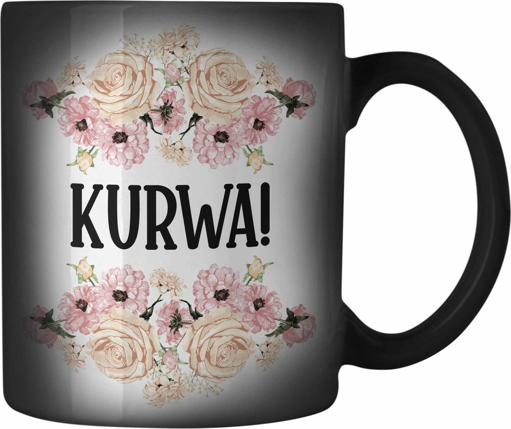Trendation - KURWA Farbwechsel Zauber-Tasse mit Spruch Provokante Farbwechsel Zauber-Tasse Spruch Kollegin Kollege Büro Karabiner Farbwechsel Zaub...