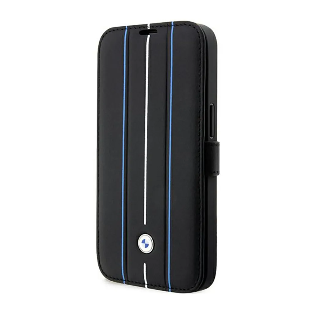 Etui Bmw Bmbkp14L22Rvsk Iphone 14 Pro 6,1 Czarny/Nero Libreria in Pelle Timbro Linee Blu