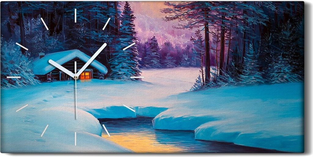 Küche Wohnzimmer Wand Leinwand Uhr 60x30 Landschafts Wälder Malerei Winter Wald - weiße Hände