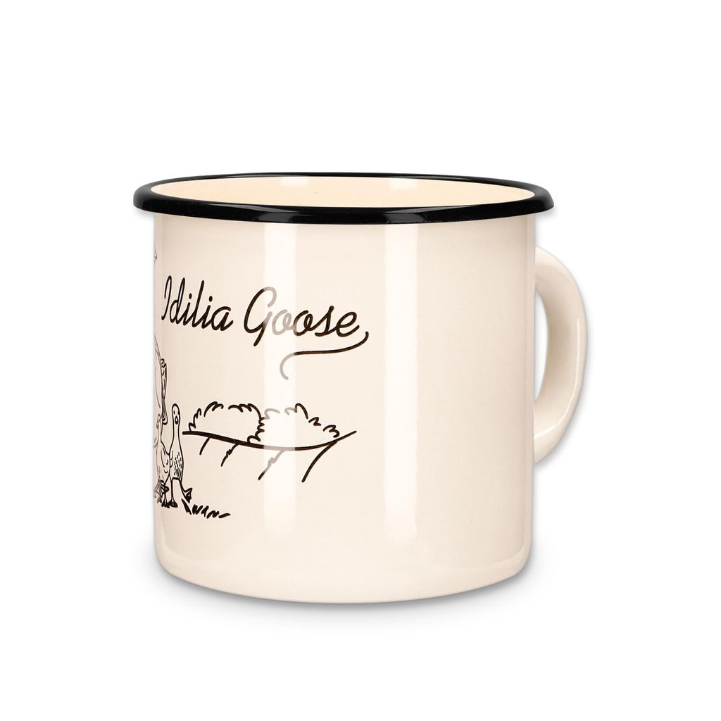 Kuketo | Emaille-Becher 1 l – Turistische Tasse – Kleiner Topf – Für Gas – Induktion – Robust – Langlebig – Beige mit Gänse-Motiv