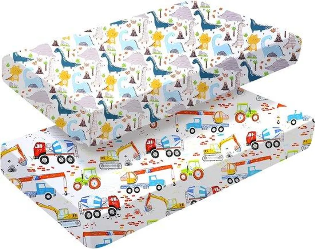 Linge de lit bébé 60x120 coton respirant imprimé dinosaure et voiture