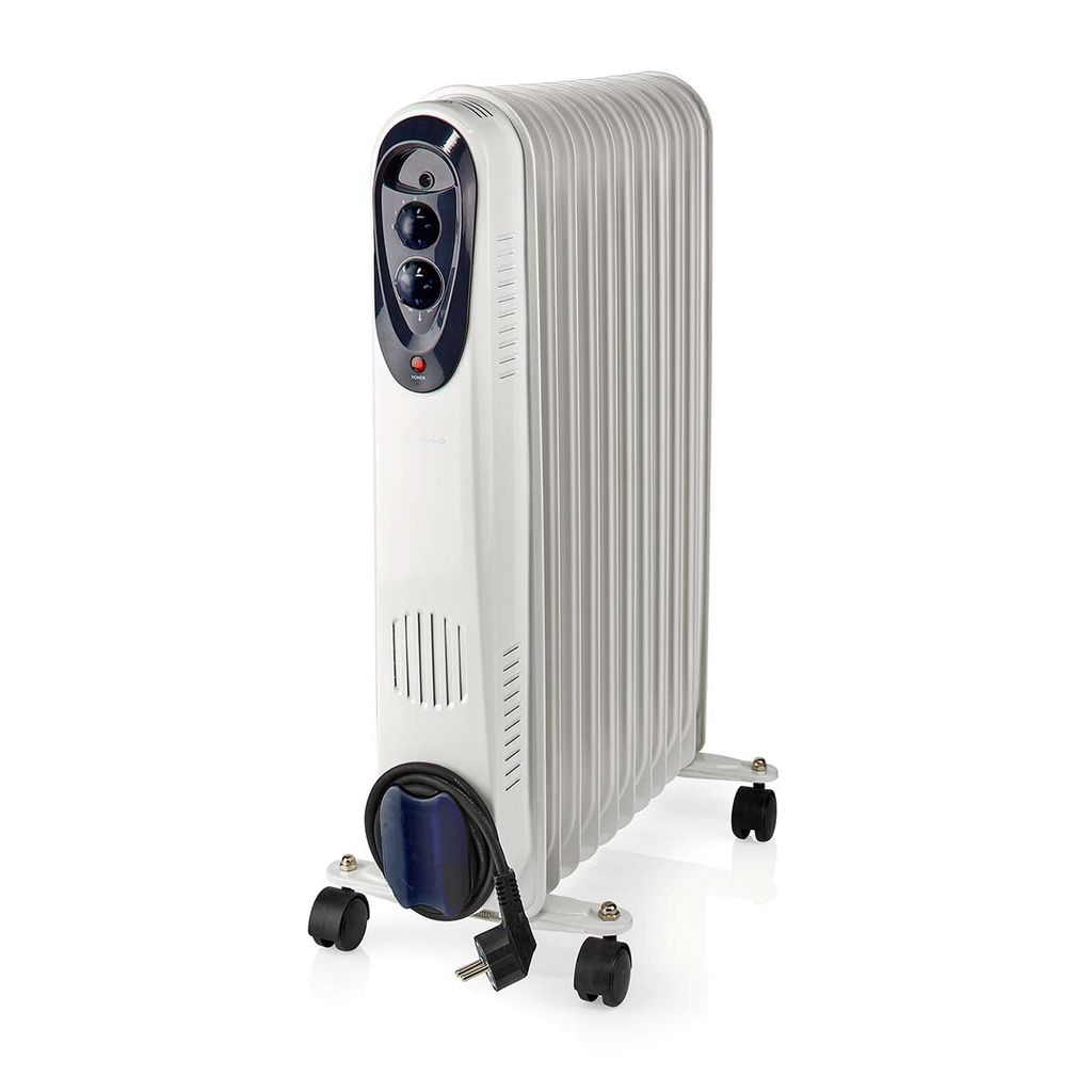 Nedis Htoi30Wt11 Mobiler Ölradiator 1000 / 1500 / 2500 W 11 Lamellen Einstellbarer Thermostat 3 Wärmestufen Einsturzschutz Weiß