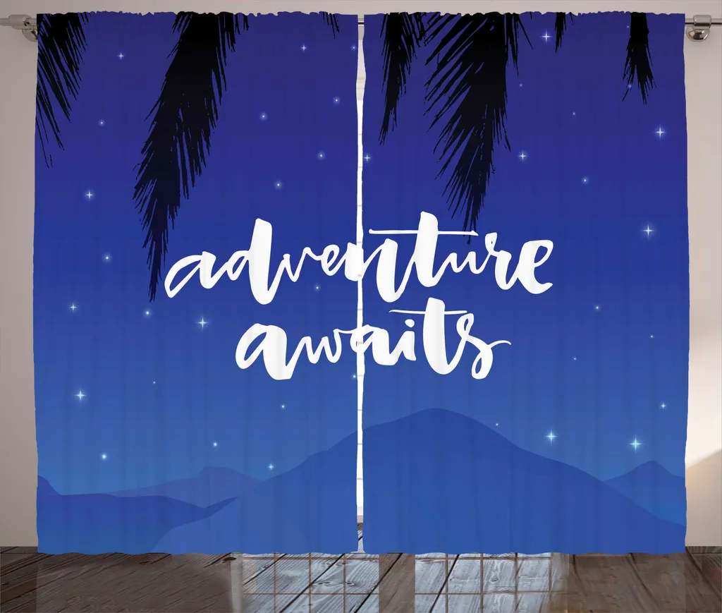 ABAKUHAUS L'avventura ti aspetta Tenda rustica, stelle Night Sky Palms Art, tenda con passanti e ganci per camera da letto, 280 x 175 cm, viola, blu e bianco