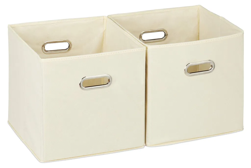 Lot de 2 boîtes de rangement pliables en tissu beige 30x30x30 cm