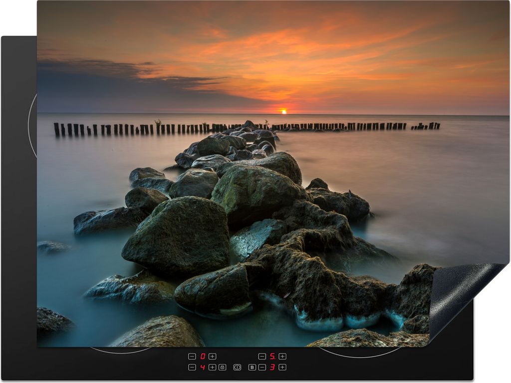 KitchenYeah Herdabdeckplatte Meer - Sonne - Steine , 71x52cm, Küche Deko, Glaskeramikfeld Herdabdeckung, Abdeckplatte fùr Kochfeld