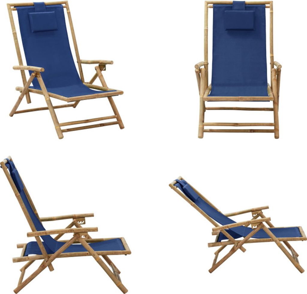vidaXL Verstellbarer Relaxstuhl Marineblau Bambus und Stoff - Relaxsessel - Klappstuhl - Klappstühle - Stuhl