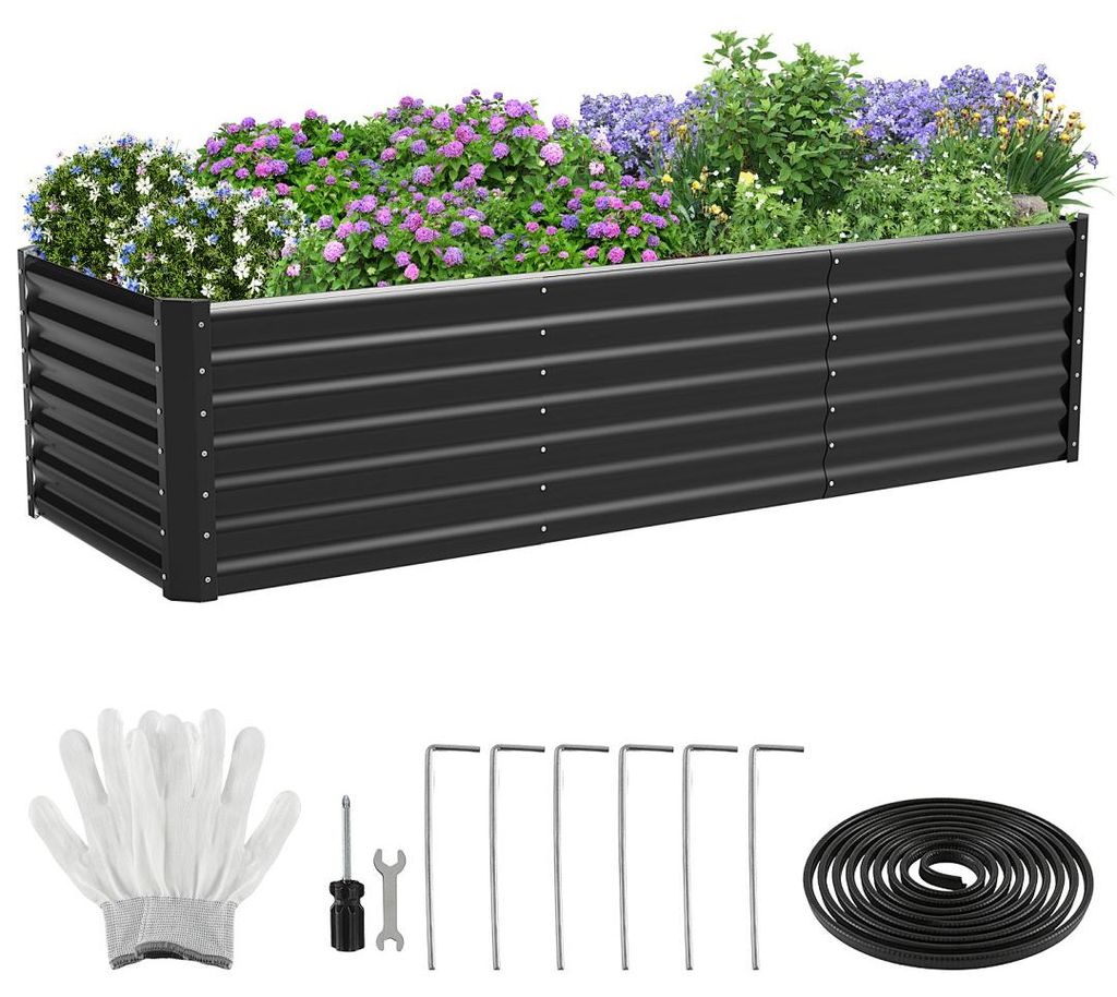 Faziango XXL Hochbeet aus Metall 240x90x60cm Garten Verzinkt, Stabiles Gemüsebeet Wetterfest & Rostfrei, Hochpflanzbeet mit Kantenschutz für Krä...