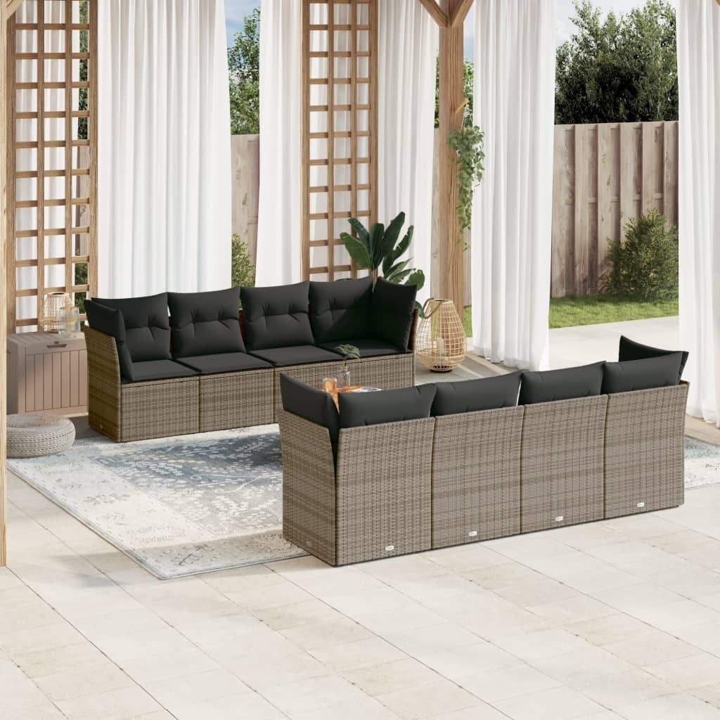 Maison Exclusive - 9-tlg. Garten-Sofagarnitur mit Kissen Grau Poly Rattan