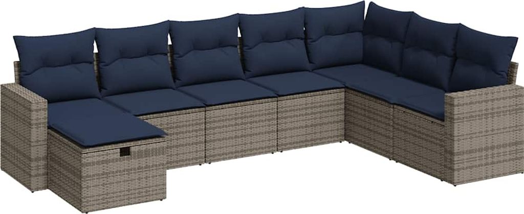 "im Sonderangebot" 8-tlg. Garten-Lounge-Set - elegantes Design - Sitzgruppe/Gartengarnitur - mit Kissen Grau Poly Rattan - Terassenmöbel DEMöbel8...
