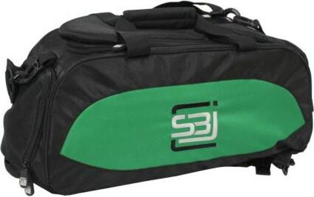 Sporttasche mit Rucksackfunktion in schwarz mit grünen Seiteneinsätzen Größe - M