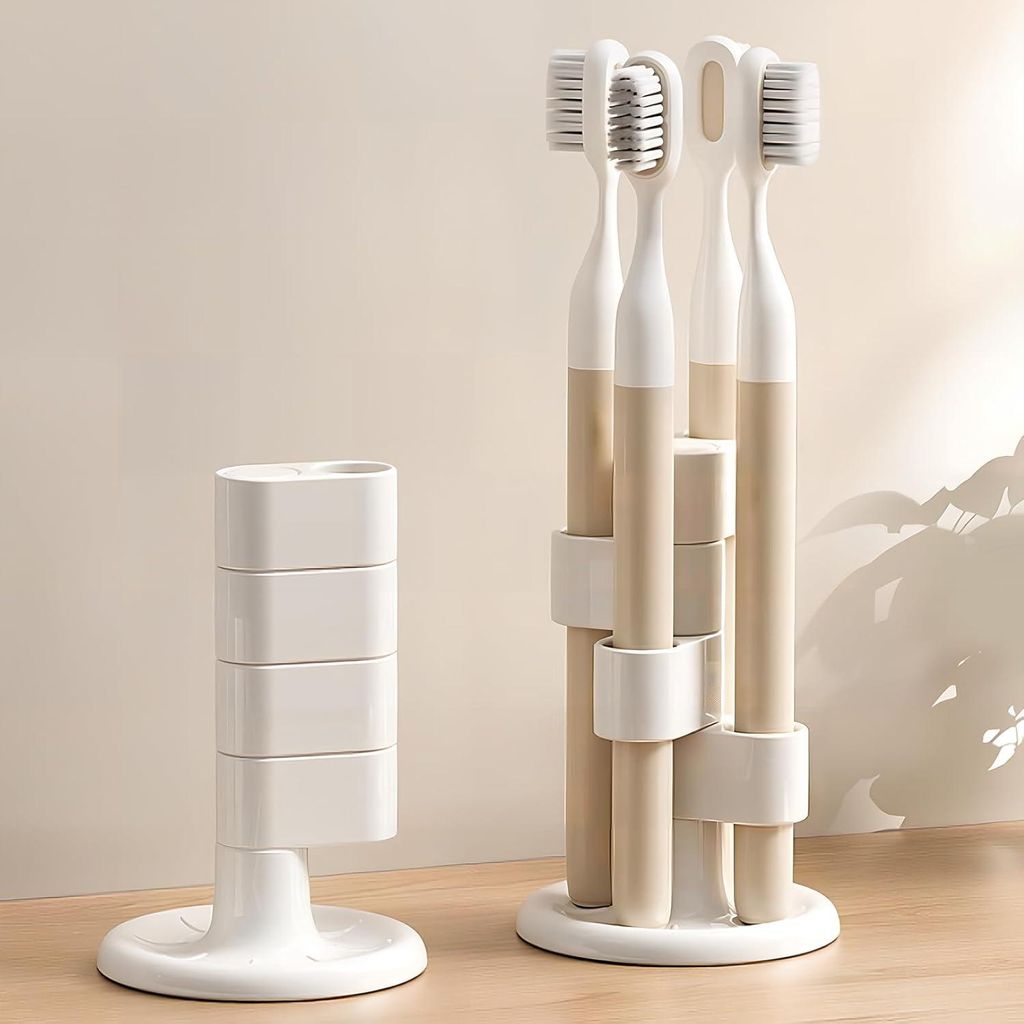 Weißer Badezimmer-Organizer mit 4 Fächern für Bürsten, Rasierer und Make-up-Pinsel, einzigartiges Design