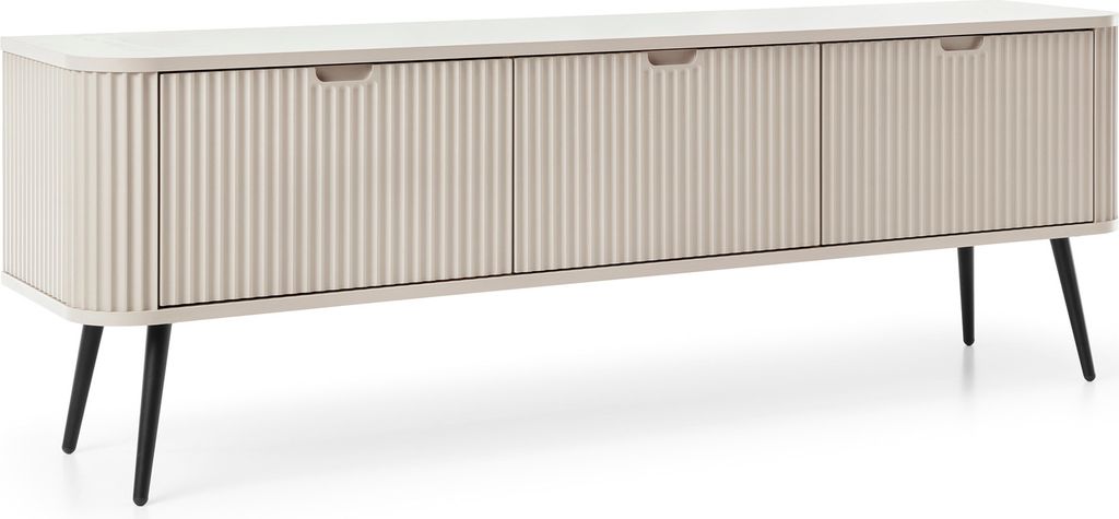 DomoHome "ZOVA" RTV-Schrank, TV-Lowboard Mit Geriffelten Fronten, Metallfüßen, 3 Türen, Moderner Fernsehschrank Für Wohnzimmer, Metallfüße Sc...