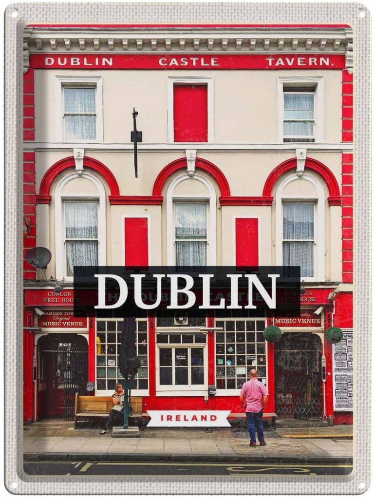 vianmo Blechschild 40x30 cm Dublin Ireland Urlaub Castle Tavern Bildmotiv Reisemotiv Abenteuer Reisen Straße Stadt