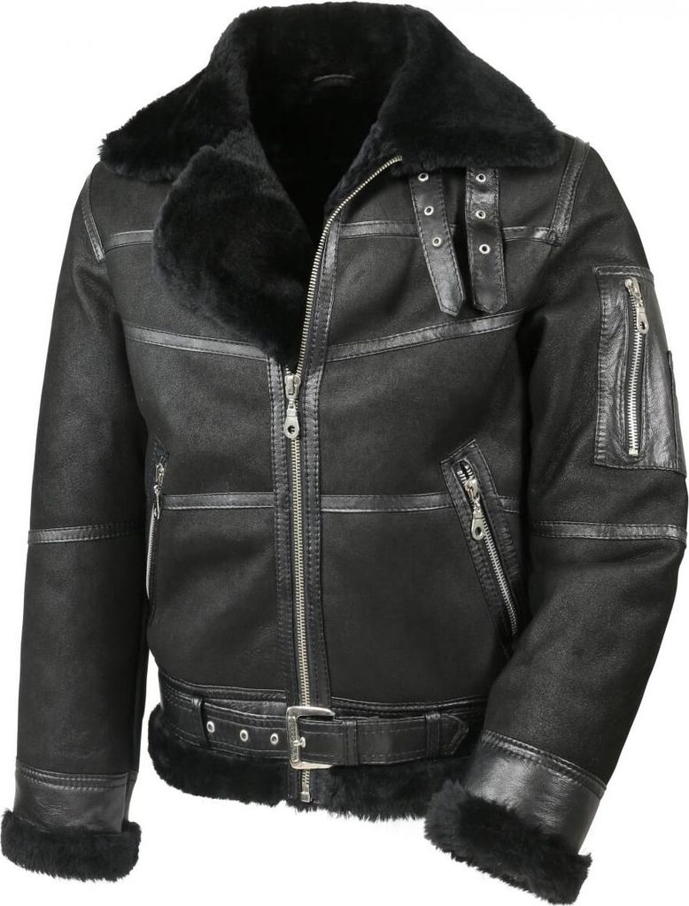 Lammfelljacke - B16 MODELL 7 SCHWARZ - Größe: XXL