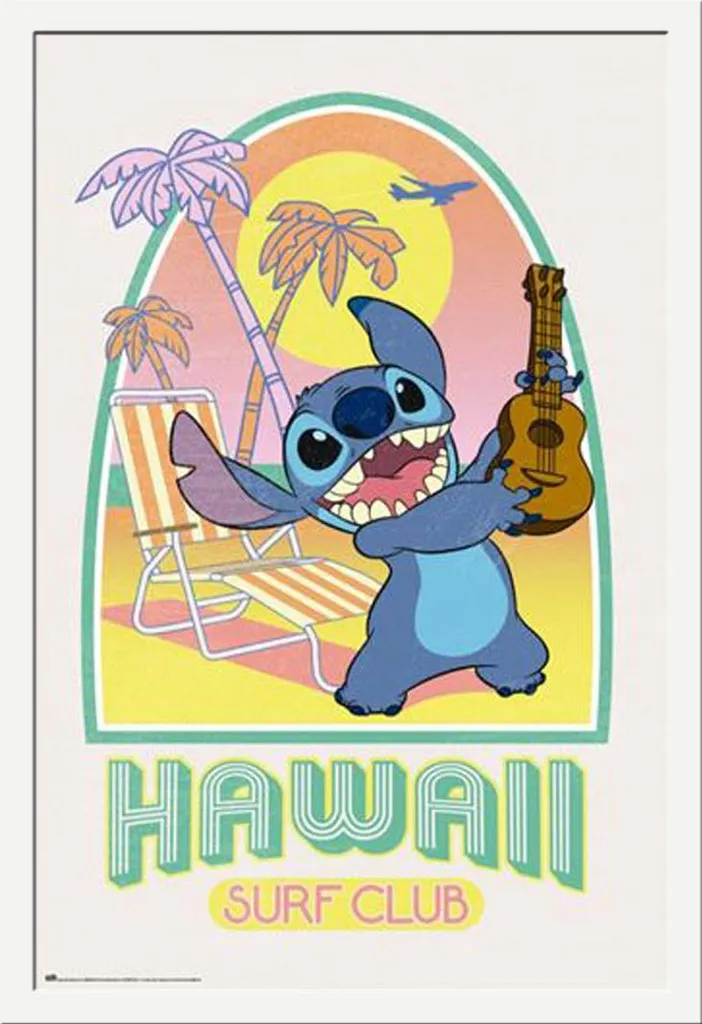 Disney - Poster - Lilo & Stitch - Hawaii Club Surf + cornice rimovibile, Shinsuke® Maxi MDF bianco, disco acrilico
