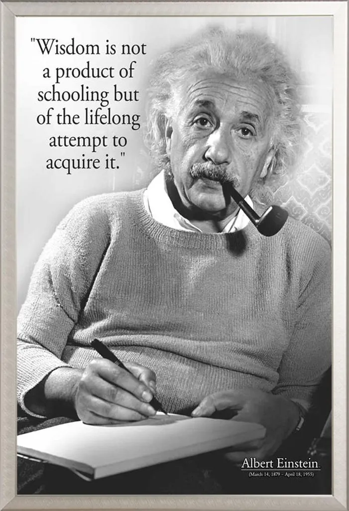 Einstein, Albert - Poster - Citazione di saggezza + cornice rimovibile, Shinsuke® Maxi alluminio argento, vetro acrilico