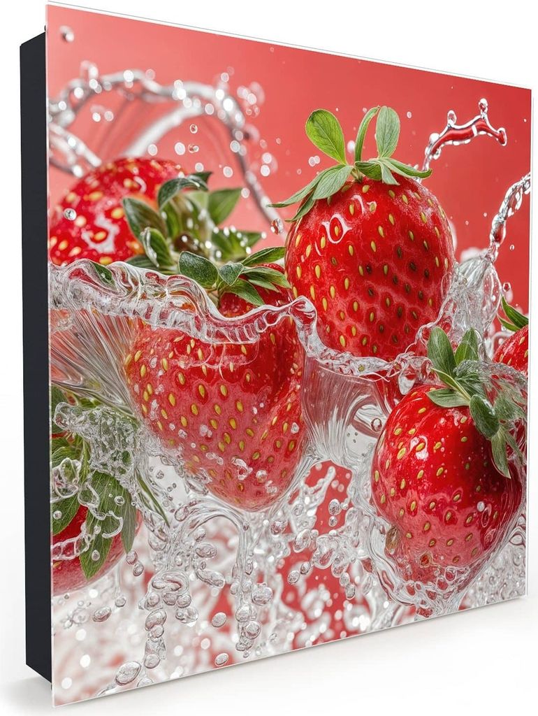 Nachbildung-Schlüsselkasten, Magnetpinnwand und Memoboard mit Glasfront Motiv Erdbeerspritzer