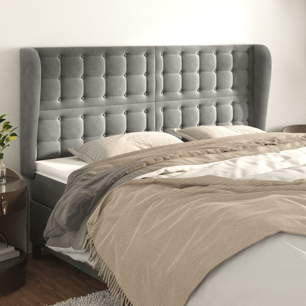 vidaXL Kopfteil mit Ohren Hellgrau 203x23x118/128 cm Samt - Kopfteil - Kopfteile - Bett-Kopfteil - Bettkopfteil