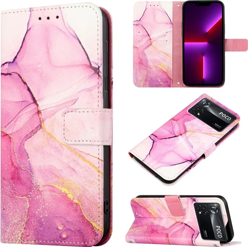Cover Poco X4 Pro 5G Rosa Marmo: Custodia Glamour con Porta Carte